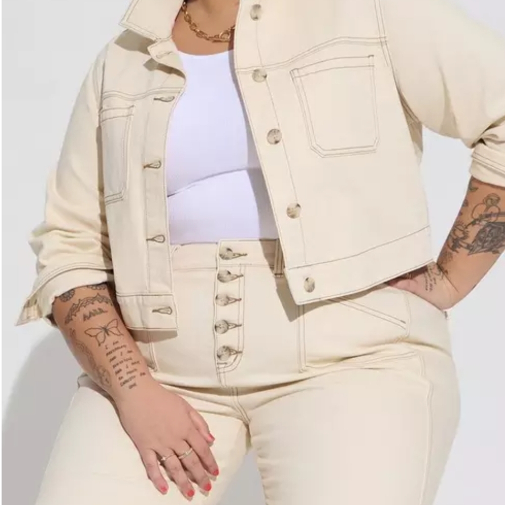 Two Piece TORRID Cream Denim Jacket (3x) & Jean (18) Set